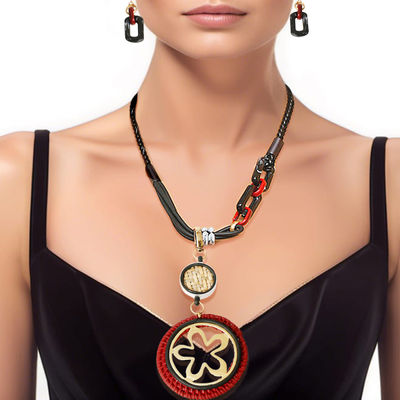 Red and Black Leather Pendant Set-1