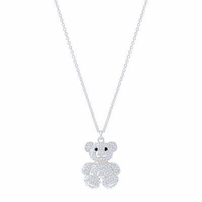Silver Pave Teddy Bear Necklace-thumnail
