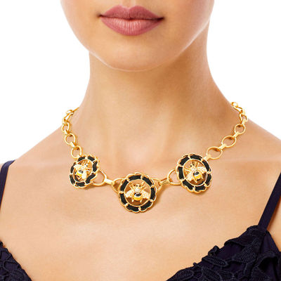 Gold Cable Chain Black Bee Necklace-thumnail