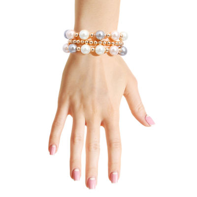3 Strand Mixed Pearl Gold Bracelets-thumnail