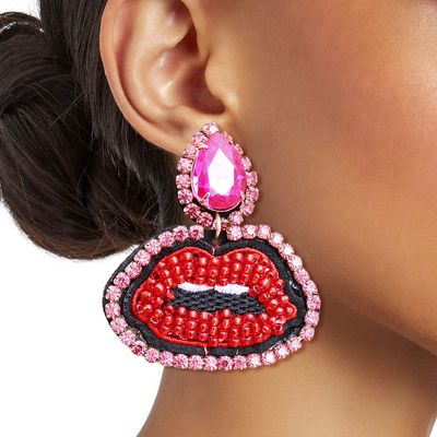 Pink Teardrop Lips Earrings-thumnail