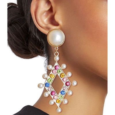 Pearl and Multi Stone Diamond Earrings-thumnail