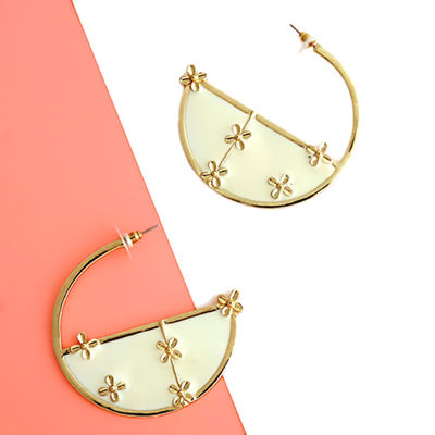Gold and White Flower Hoops-thumnail