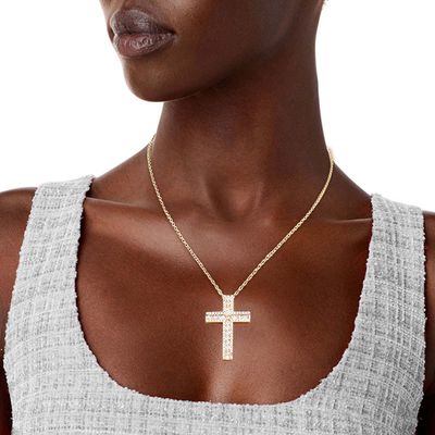 CZ Framed Cross Gold Necklace-thumnail