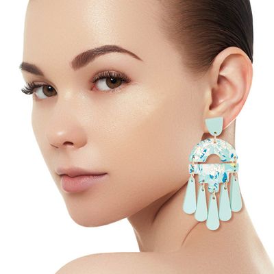Turquoise Marbled Clay Teardrop Earrings-thumnail