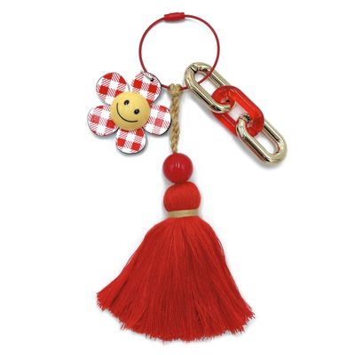 Red Gingham Flower Keychain Bag Charm-thumnail