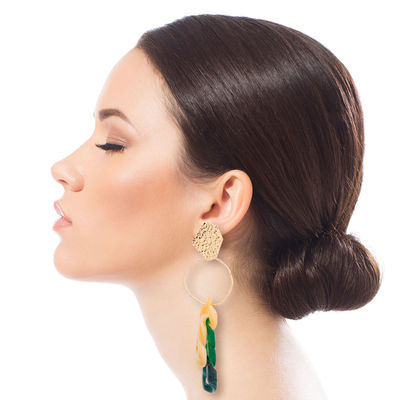 Green Link and Gold Drop Earrings-thumnail