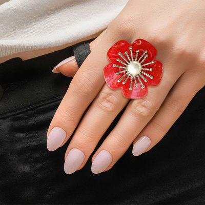 Marbled Red Flower Silver Ring-thumnail