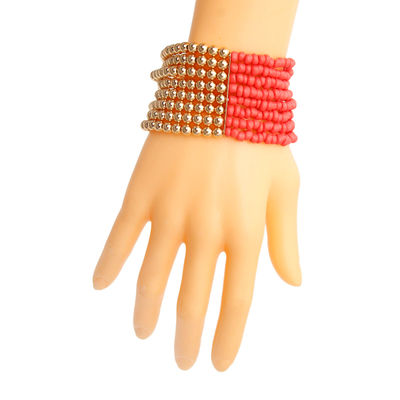 Coral and Gold Seed Bead Bracelet-thumnail