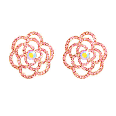  Pink Tea Rose Cutout Small Earrings Stud