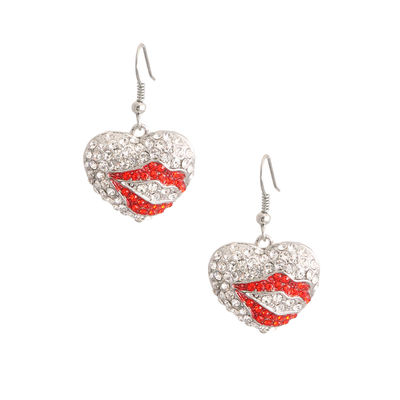 Silver Lips Heart Earrings