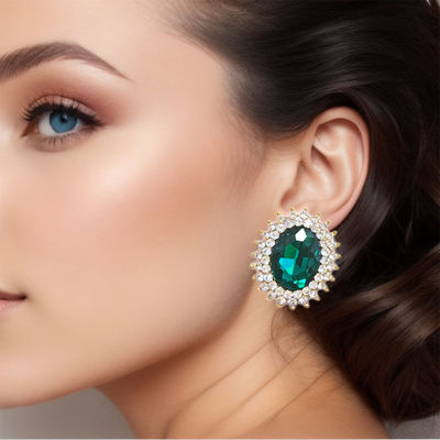 Oval Green Crystal Studs-thumnail
