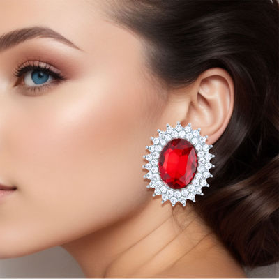Oval Red Crystal Studs-thumnail