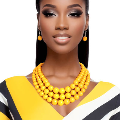Bead Necklace Yellow 3 Layer Set for Women