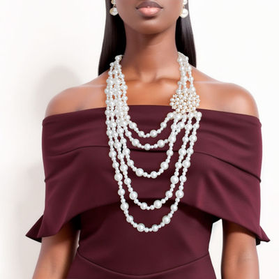 Timeless Grace: Cream Pearl Brooch Necklace Set
