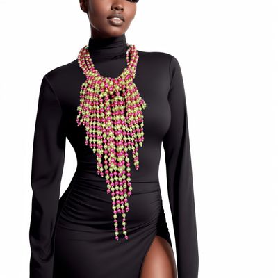 Pink Yellow Clustered Fringe Pearl Set-thumnail