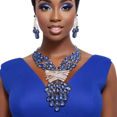 Crystal Necklace Navy Jeweled Bib for Women