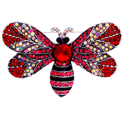 Brooch Red Rhinestones Butterfly Pin for Women
