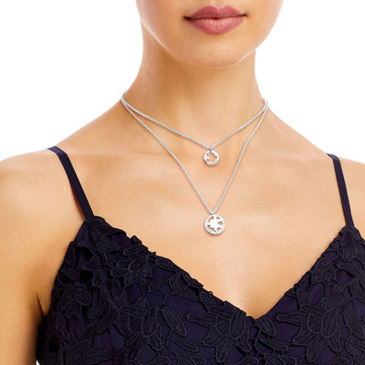 Silver Puzzle Cutout Layered Necklaces-thumnail