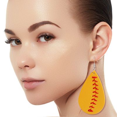 Mustard Yellow Softball Teardrop Earrings-thumnail