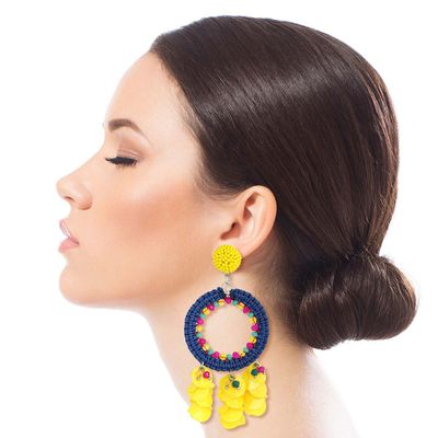 Yellow Tassel Beaded Earrings-thumnail
