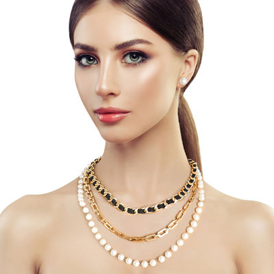 3 Layer Gold Chain and Pearl Necklace-thumnail