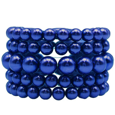 Royal Blue Pearl Stretch Bracelet Set-1