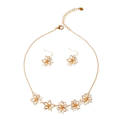 Gold Flower Necklace Set-thumnail