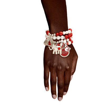 Delta Sigma Theta Red White Pearl Bracelets