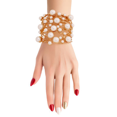 Cream Pearl Studded Gold Hinge Cuff-thumnail