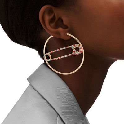 Multi Color Stone Safety Pin Hoops-thumnail