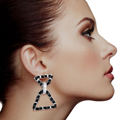 Black Woven Silver Triangle Earrings-thumnail