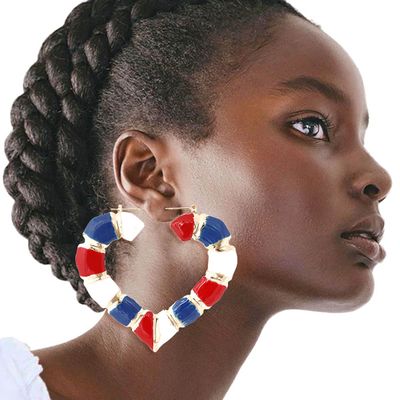 Red White Blue Heart Bamboo Hoops-thumnail