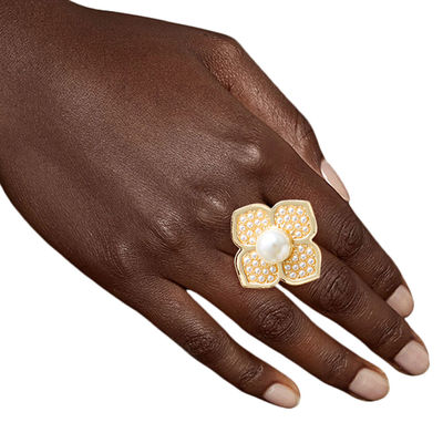 Pearl Luxury French Designer Flower Ring-thumnail