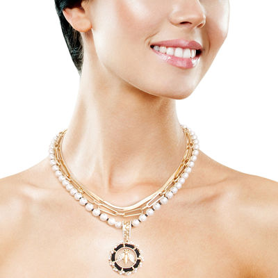Designer Style Gold Pearl Layered Chain Set-thumnail