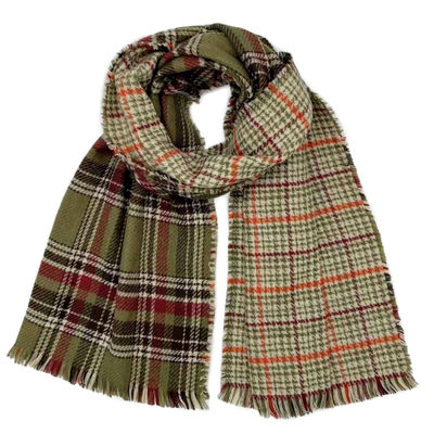 Olive Plaid Houndstooth Reversible Scarf-thumnail