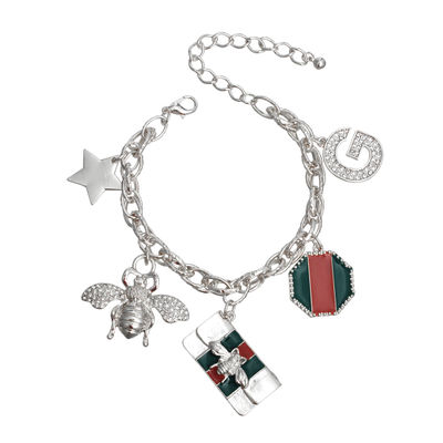 Silver Red and Green Designer Charm Bracelet