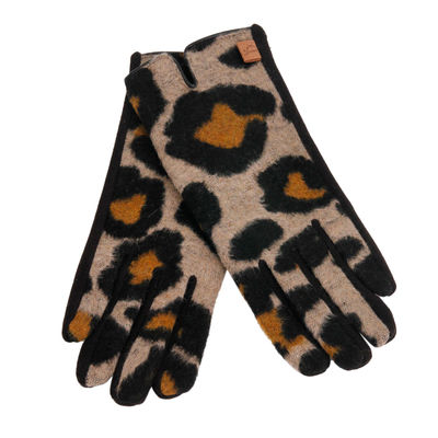 Beige Leopard Notch Smart Gloves-thumnail