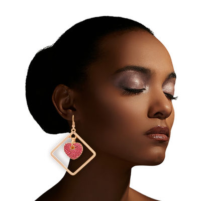 Gold Drop Diamond Pink Earrings-thumnail