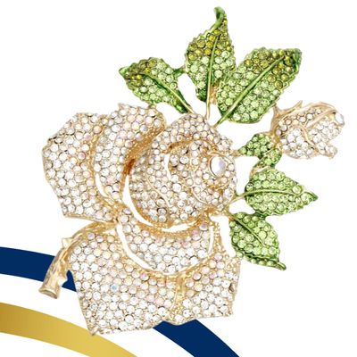 Brooch Rose Stoned Bloom Gold XL Pin for Women