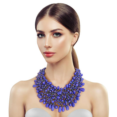 Dark Purple Blue Bead and Copper Bib Necklace-thumnail