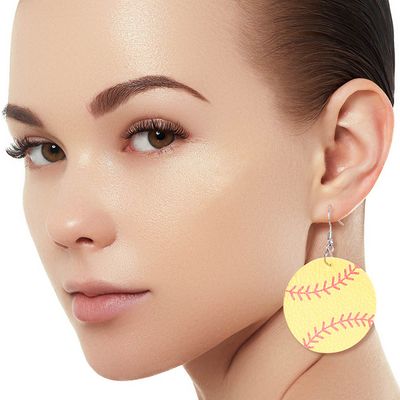 Yellow Softball Round Earrings-thumnail