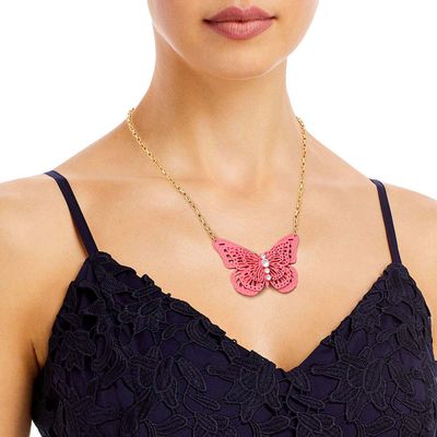 Pink 3D Butterfly Pendant Necklace-thumnail