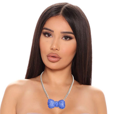Silver Blue Chunky Bow Necklace-thumnail