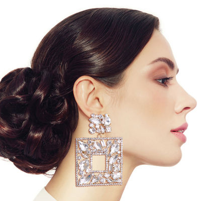 Elegant Gold Crystal Square Earrings-thumnail