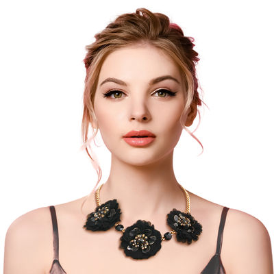 Black Fabric Flower Necklace Set-thumnail