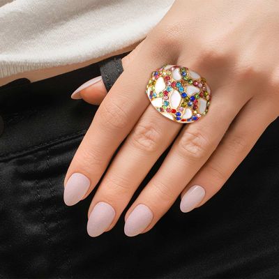 Gold White Dome Leopard Ring-thumnail