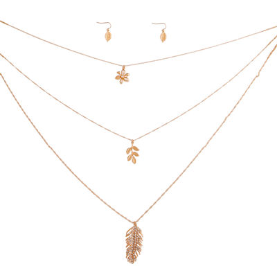 Gold 3 Layer Chain Leaf Necklace-thumnail