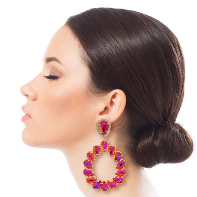 Brilliant Purple Crystal Teardrop Earrings-thumnail