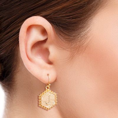 J Hexagon Initial Earrings-thumnail